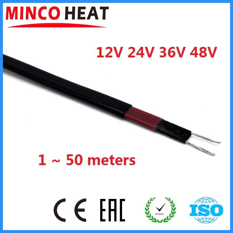 MINCO HEAT 1~50 metrů DC 12V 24V 36V 48V Nízké napětí Samoregulační topný kabel Ochrana potrubí proti zamrznutí Teplý drát