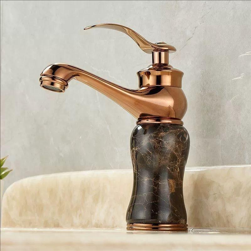 Rose Gold Luxury Bathroom Basin Faucet Single Handle Vanity Sink Mixer water Taps Brass Natural Jade Basin Sink Faucet Chrome