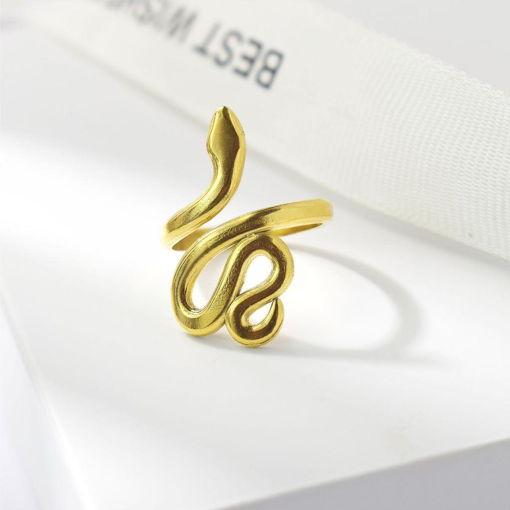 18K Gold-Plated Long Snake-Shaped Titanium Steel Ring Female, Hip-Hop Punk Style Opening Adjustable Ring