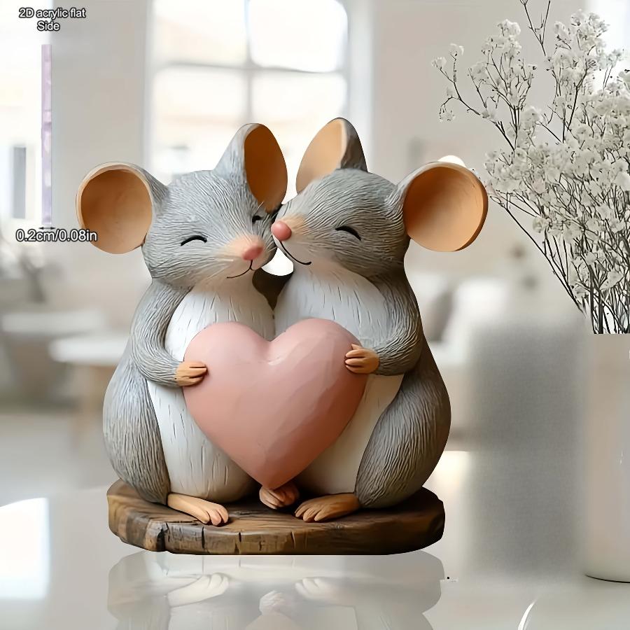 2D Flat Acrylic Mouse and Heart-shaped Decoration, Indoor and Outdoor Decoration - No Battery/electricity Required, Free Day Decoration, S
