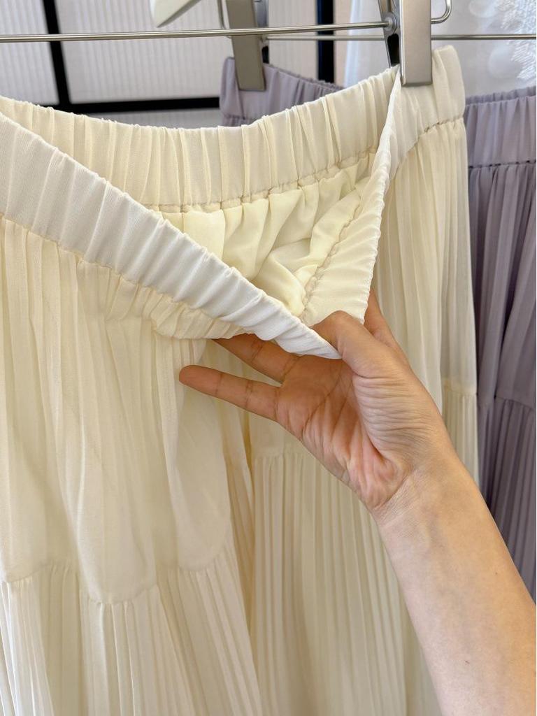 French Retro Elegant High-Waist Chiffon Midi Skirt