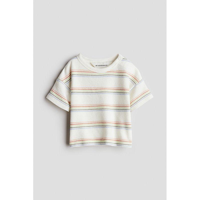

HM Children s Clothing Baby Boy T-shirt 2025 Summer New Arrival Cute Cotton Looped Fabric T-shirt 1275160 White/Stripes 80/48(9-12m)