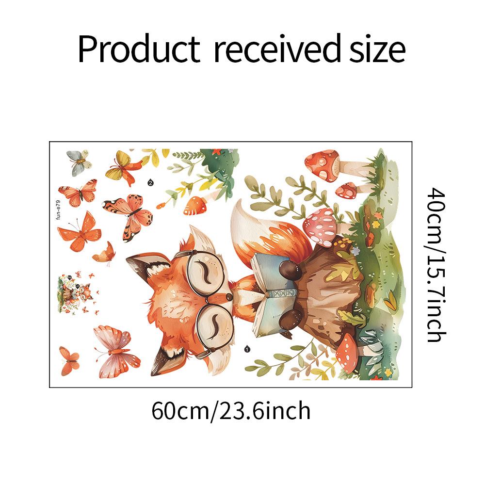 Cartoon Fox Reading Children's Room Kindergarten Wall Beautification Wall Stickers Self-adhesive