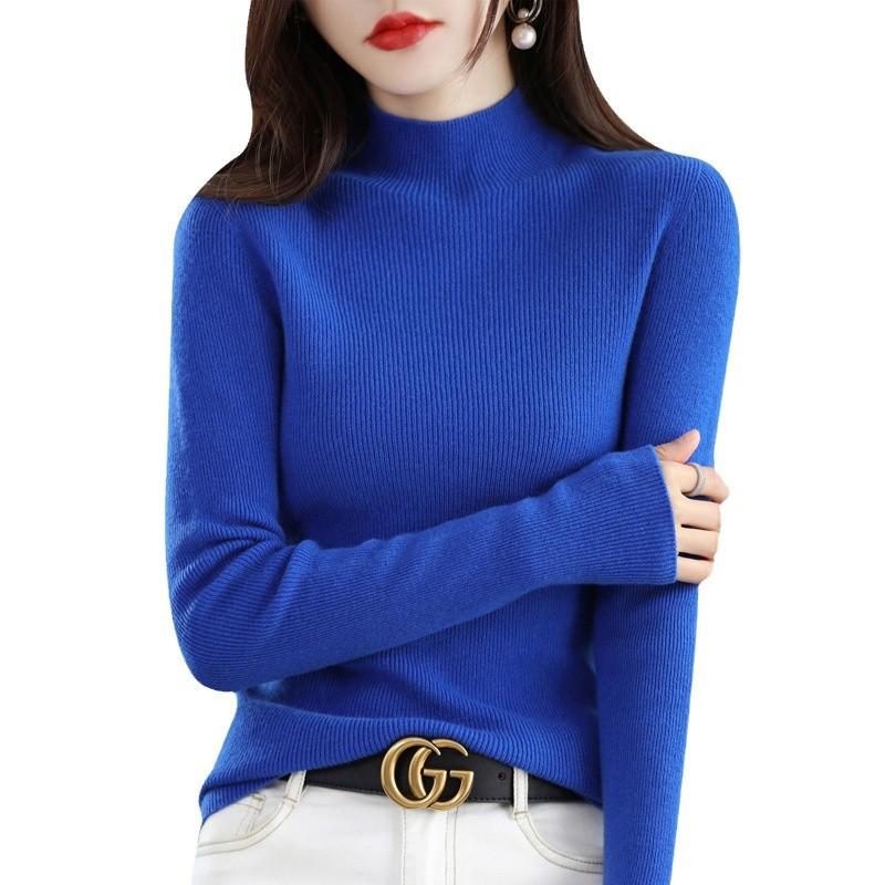 Women's Autumn & Winter Half-High Neck Wool Sweater - Tight-Fitting Australian Wool Pullover Knitwear Base Layer