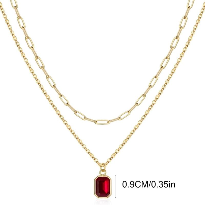 Elegant Double Layer Necklace Featuring December Birthstones And 18k Gold Plating Rectangular Design Neckchain For Women