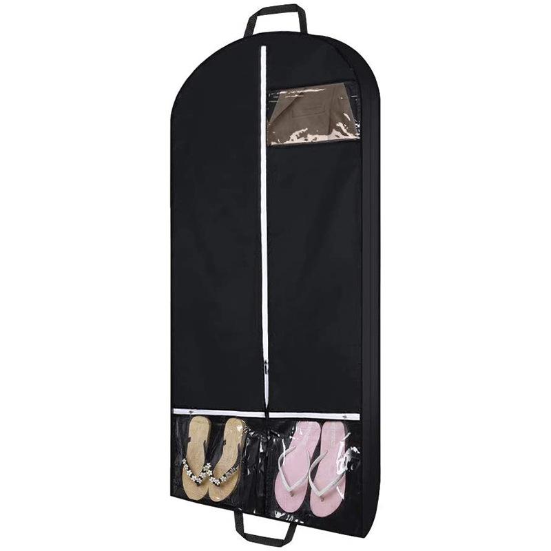 

Black Polyester Garment Dust Bag with Multi Clear Pockets Hanging Clothes Storage Bag Wardrobe Clothing Protective Cover