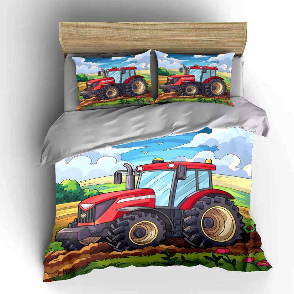 "Farm Equipment Set for Agriculture" Exquisite three-piece bedding set gift for kids and adults