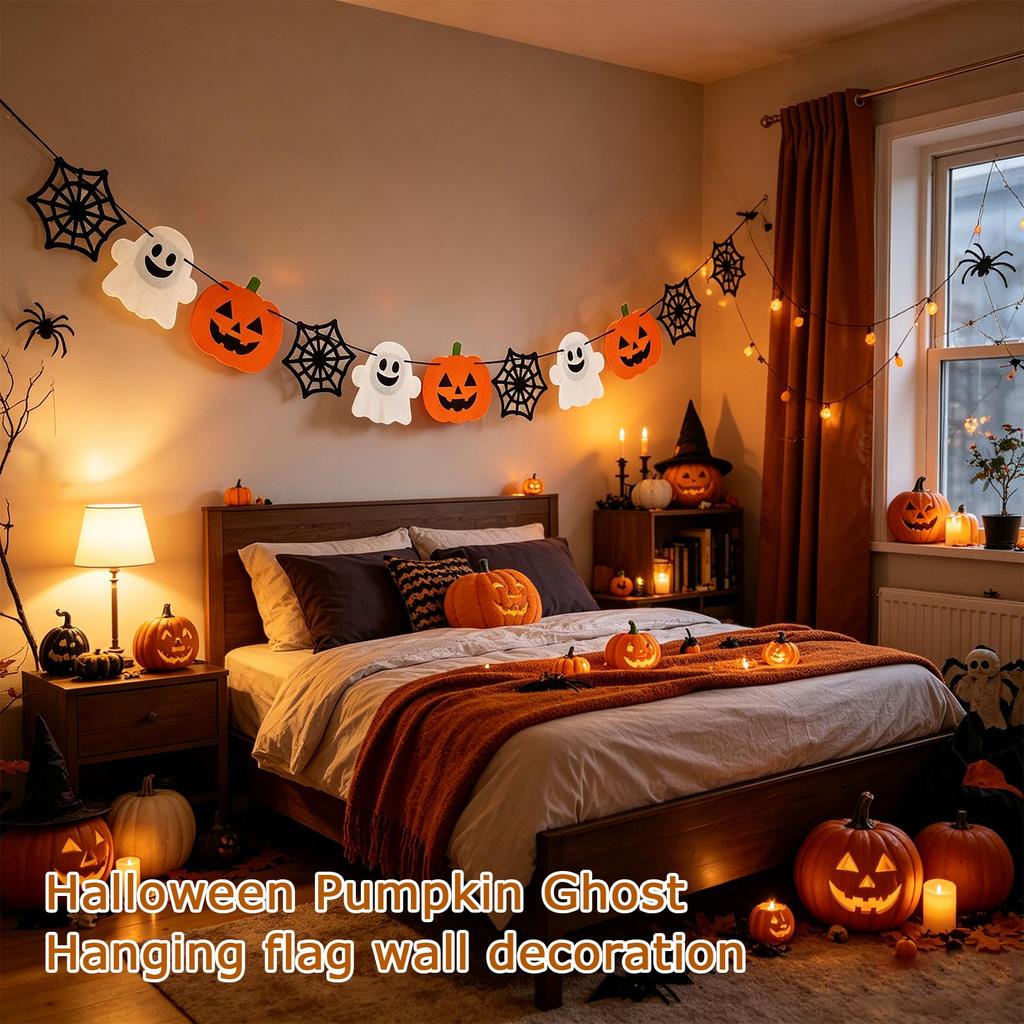 Halloween Bunting with Pumpkin Patterns for Wall Background Holiday Decor