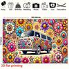 2D Groovy Hippie-Bus Kulisse Retro Blumenmuster Studio Fotografie Hintergrund