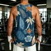 Men's Casual Hawaiian Print Outdoor Sports Tank Top Sleeveless Round Neck Summer Beachwear Lightweight Breathable Fabric