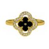 Dark Oil Dripping Full Diamond Inlaid Zirconium Four-Leaf Clover Open Ring Simple Light Luxury High Fashion Women