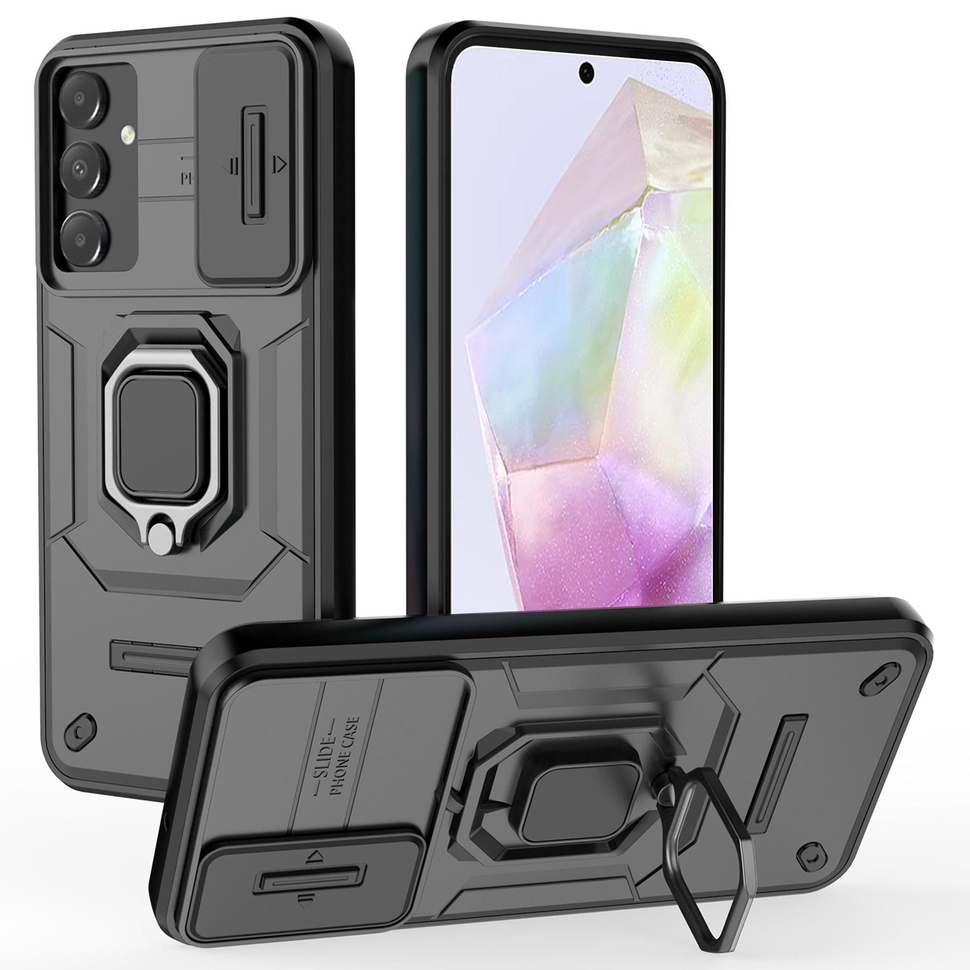 

For Samsung Galaxy A15 4G/A15 5G Protective Case Slide Lens Cover PC+TPU Phone Shell Black