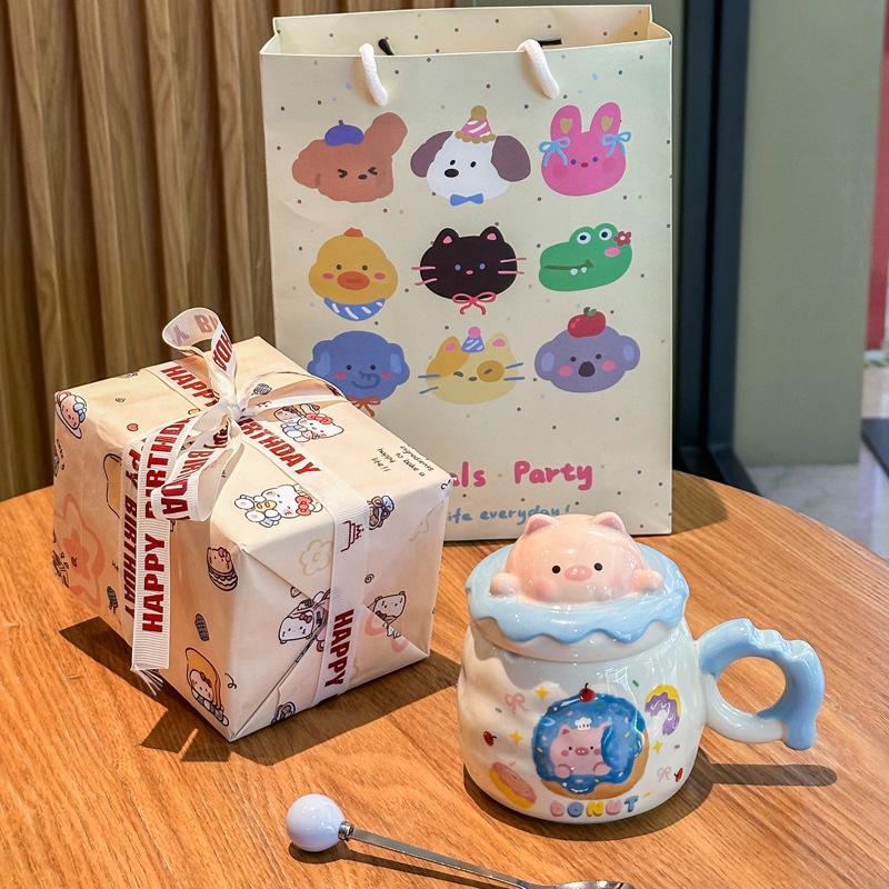 Cute mug girl pig ceramic drinking cup birthday gift souvenir gift box couple practical small gift