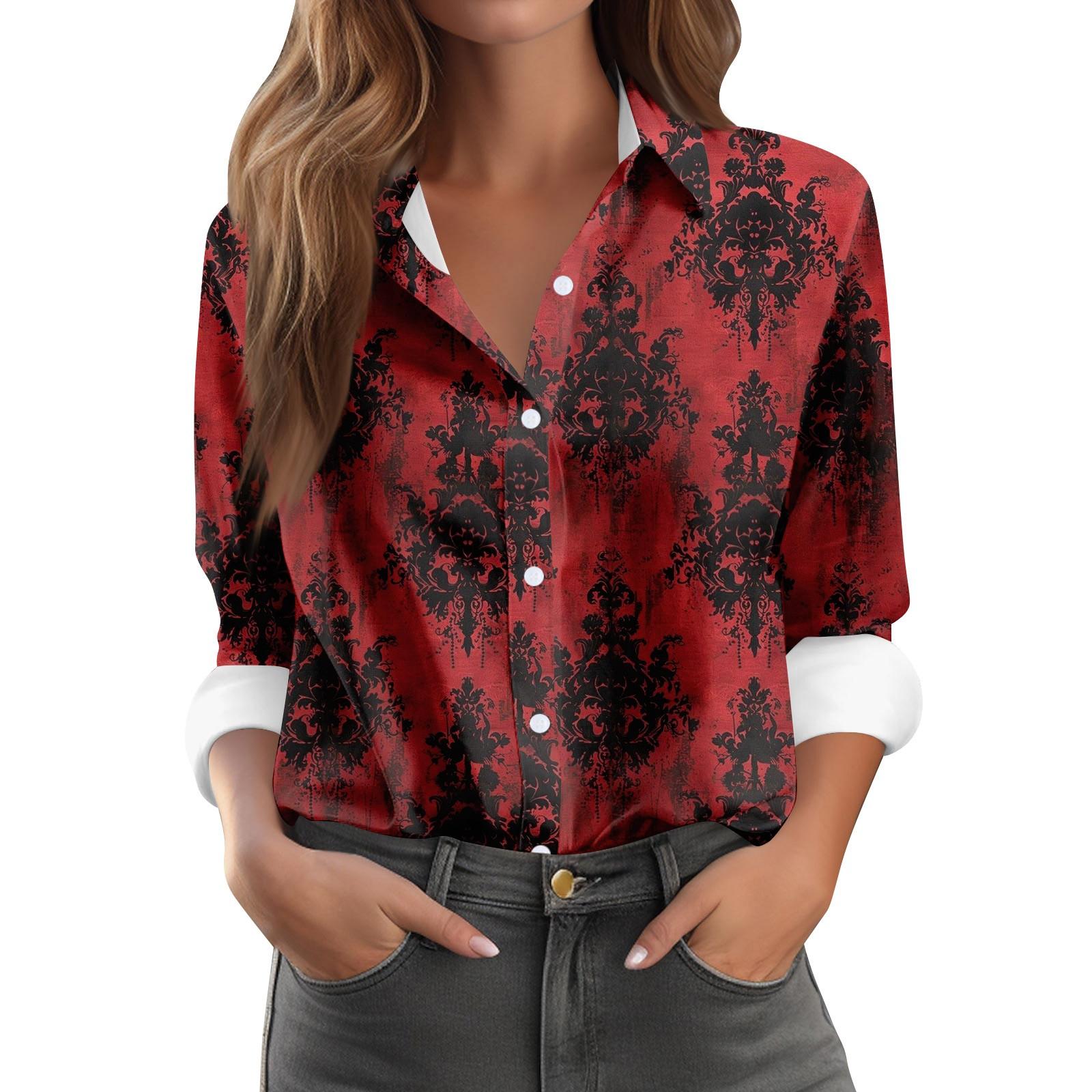 

Женская повседневная рубашка с длинным рукавом на пуговицах с принтом на Хэллоуин S