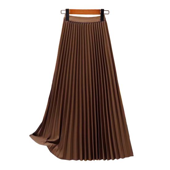 Women Pleated Skirt Elastic High Waist Solid Color Midi Skirt Soft Breathable Office Lady