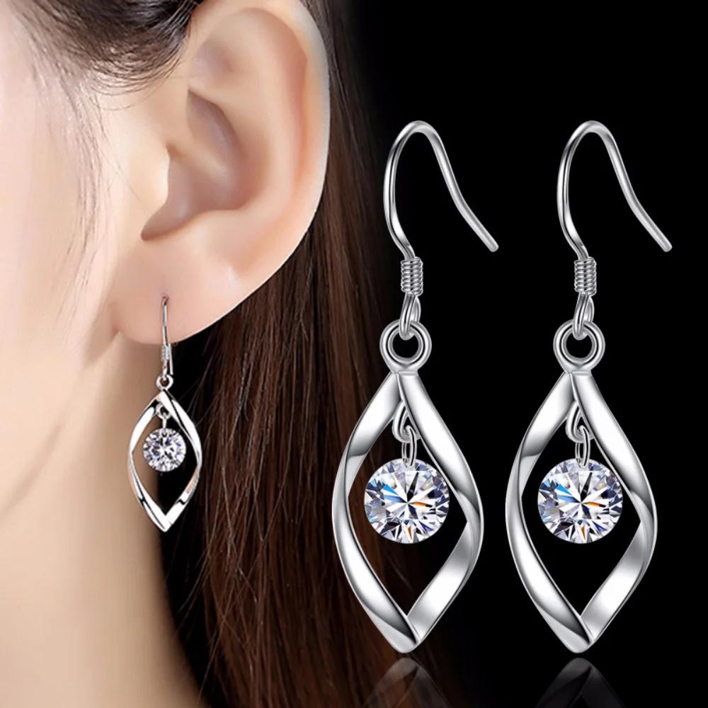 925 Sterling Silver Earrings Inlaid Zircon Women's Simple Pendant Earrings Valentine's Day Anniversary Party Birthday Gift