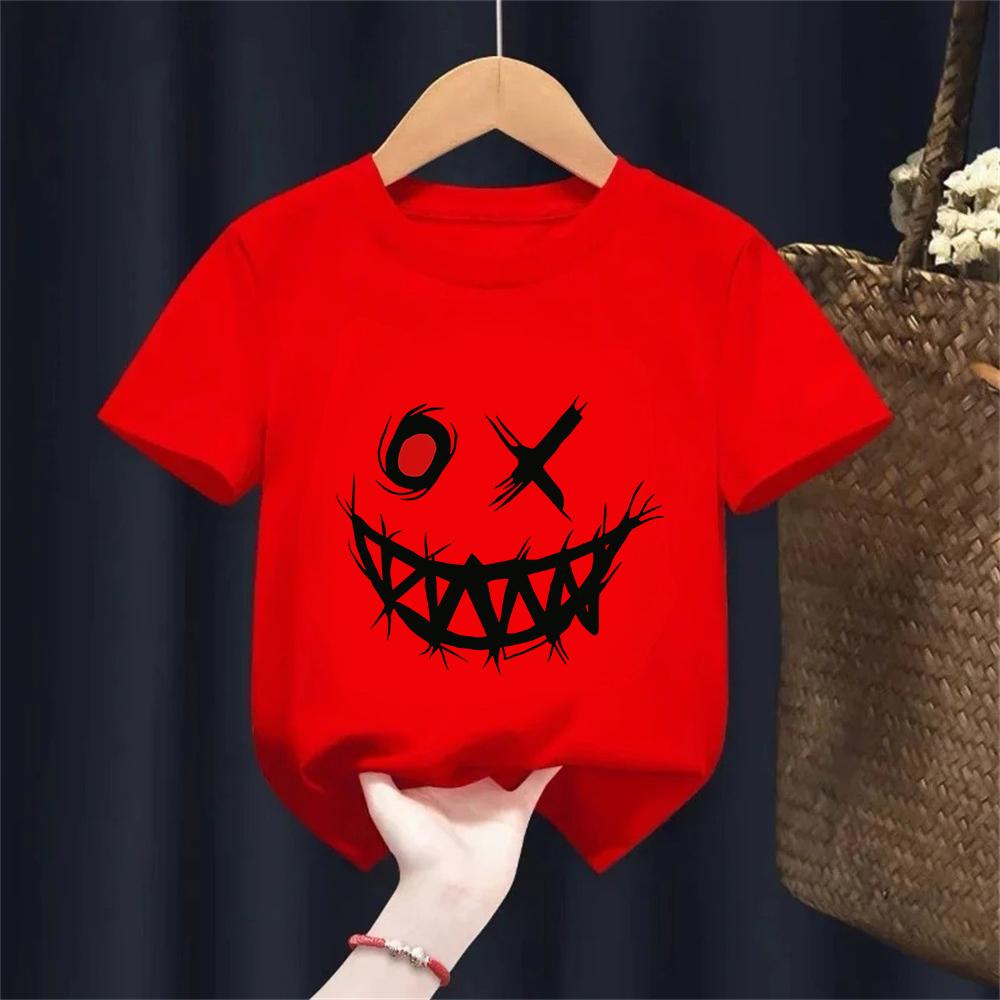 T-shirt Imprimé à Motifs Thème Sombre pour Enfants Été Coton Pur Manches Courtes Hauts Décontractés Cadeaux Garçons et Filles