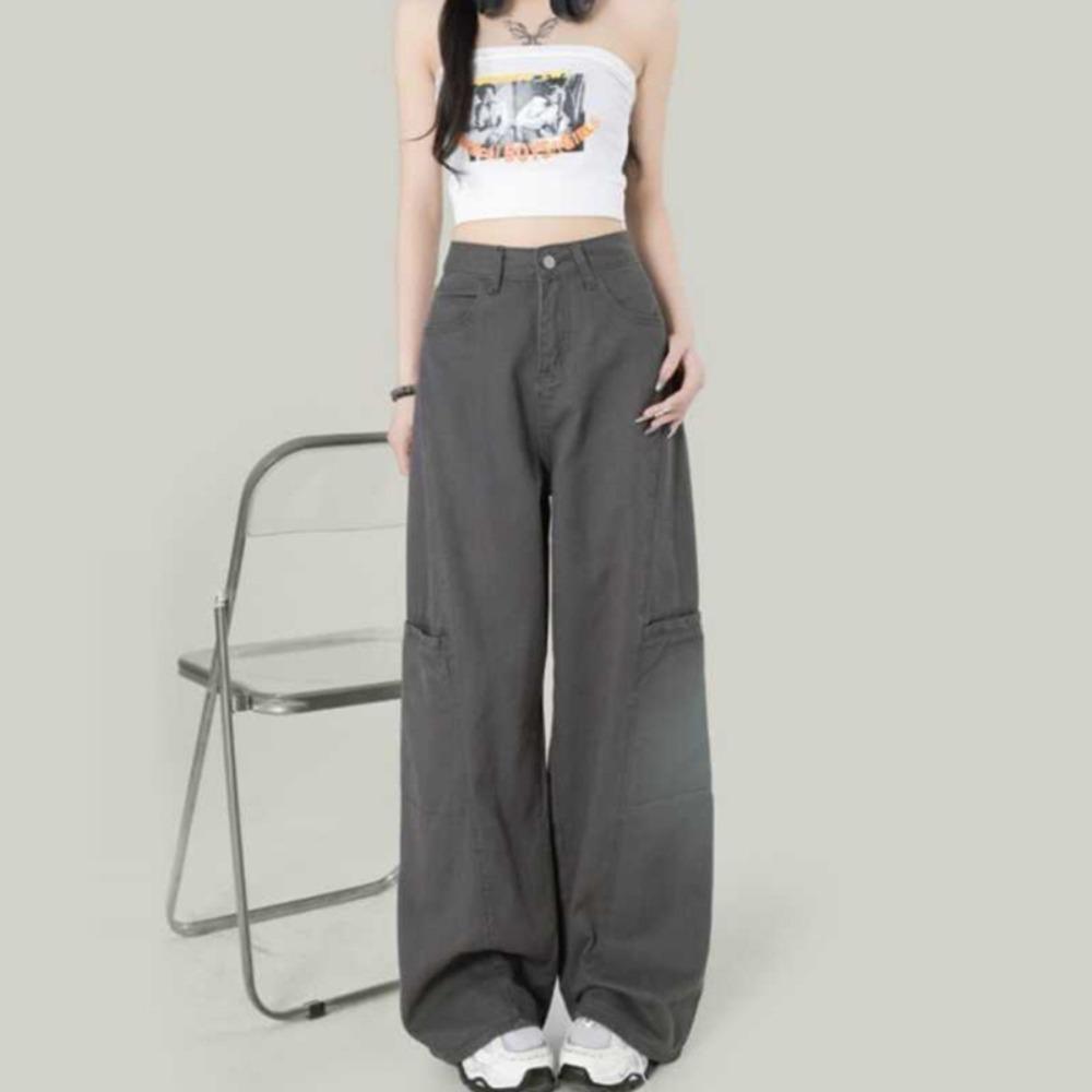 American wide-leg overalls spring and autumn new retro high-waisted loose jeans casual mopping jeans