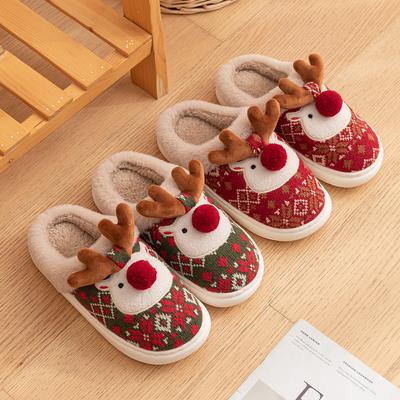 Cartoon Winter Christmas Women Home Slippers Plush Warm Flat Slides Cute Comfortable Non-slip Slippers Indoor Outdoor Men Casual Slippers