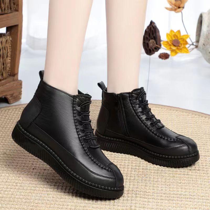 

Женские зимние теплые плюшевые хлопковые ботинки Нескользящая мягкая подошва Толстая изоляция Пожилая мама Бабушка Снежные ботинки 40 чёрный