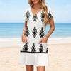 Damen Sommer Mode V-Ausschnitt Lockeres Kleid Blüten Blatt Kurze Ärmel Vintage Bedruckt Strandkleider