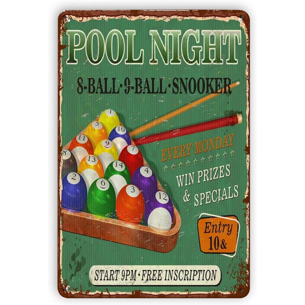 Billiards Metal Tin Signs Snooker Wall Art Posters Plaque Sign Vintage Iron Painting Decoration for Home Cafe Game Room Club Bar