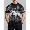 Summer Men's Short-Sleeve T-Shirt Brown Bear Landscape Pattern Print Lightweight Durable Hiking Casual Attire Casual Man Clothes