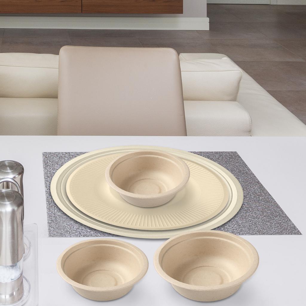 50PCS Disposable 500mL Bowls Disposable Compostable Paper Tableware Set Ecological Degradable Dinnerware for Birthday Barbecues Camping Picnics Party