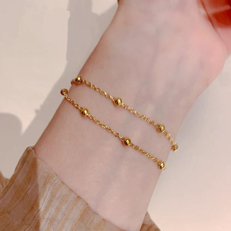 Stainless Steel Temperament Multi Layer Beads Bracelet for Women Classic Charm Anklets Bangle Lucky Jewelry Gift Colorfast