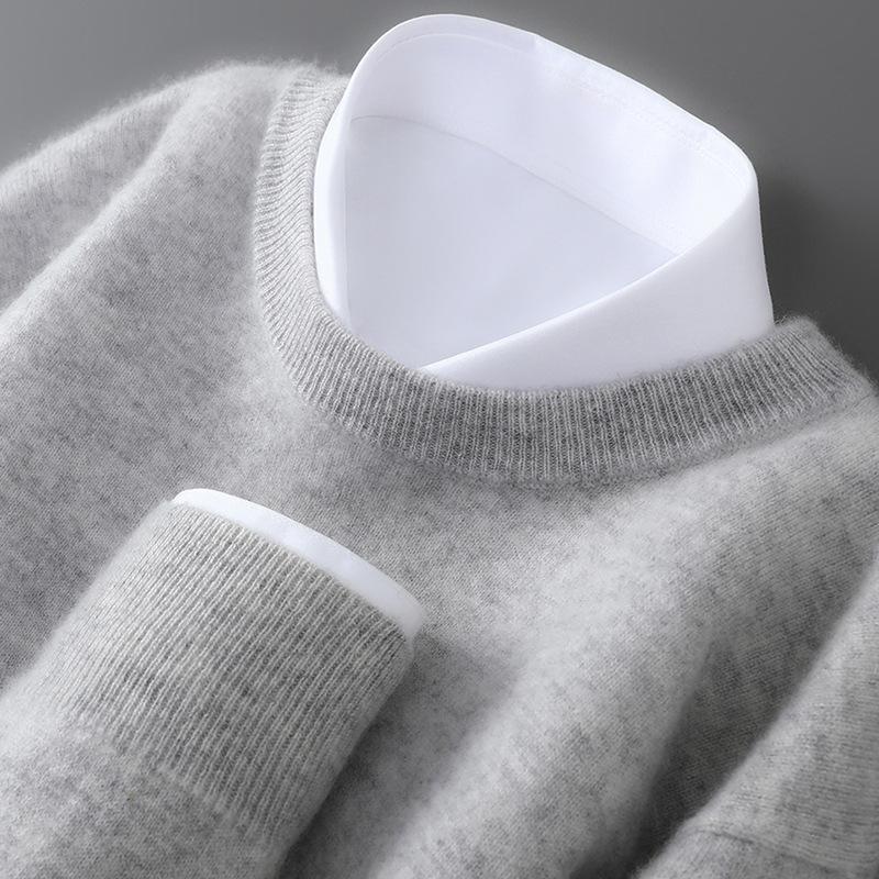 Herren 100% Wolle Rundhals Lockerer Sitz Kaschmir Strickpullover - Große Größen Basisschicht