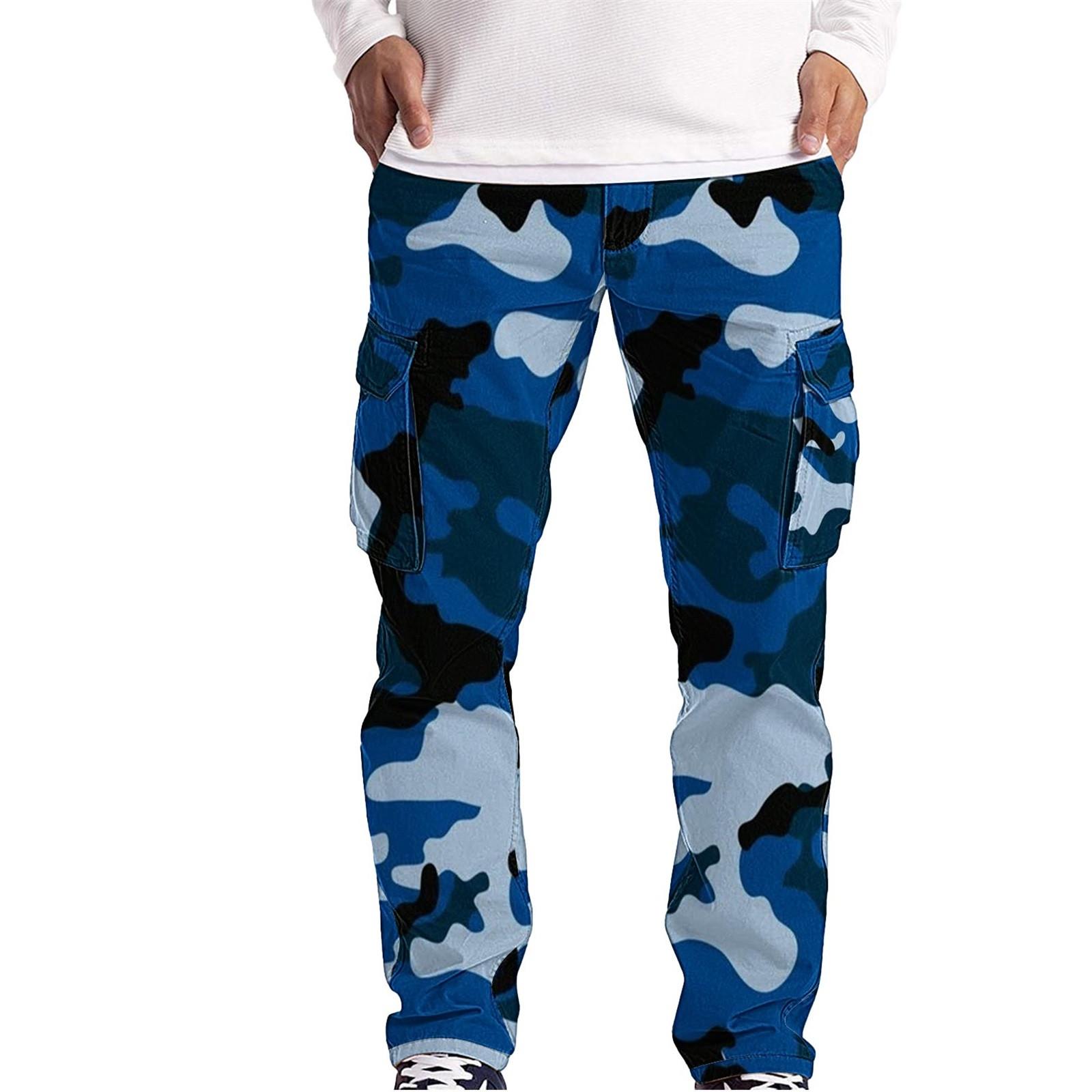 Mianduijifengba Heren Cargobroek Casual Militair Multi-Pocket Outdoor Werkbroek M blauw