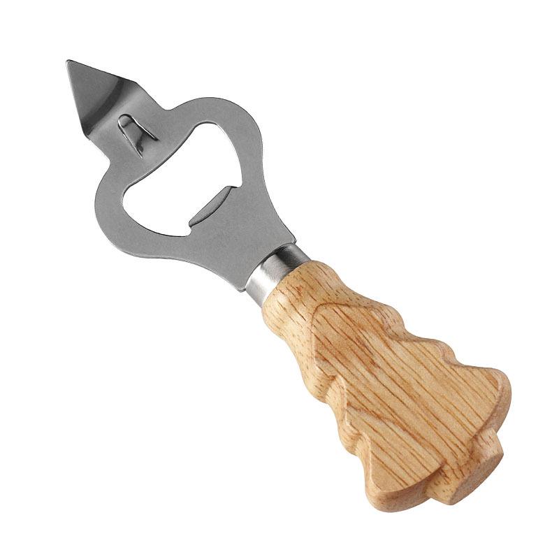 

Multifunctional Stainless Steel Bottle Opener with Creative Rubber Wood Handle