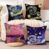 Color Van Goghs Starry Night Cushion Cover Natural Linen Organic Fabric DoubleSided Printing Sofa Home Decor Breathable