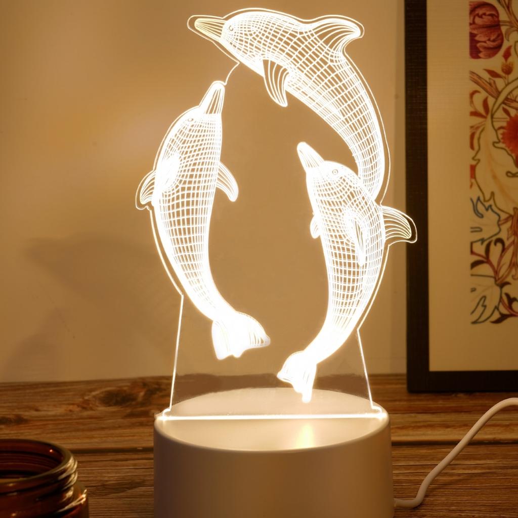 Dreamy Dolphin 3D Night Light - Soft Warm LED, USB powered, suitable for bedroom and living room decoration, ideal birthday gift