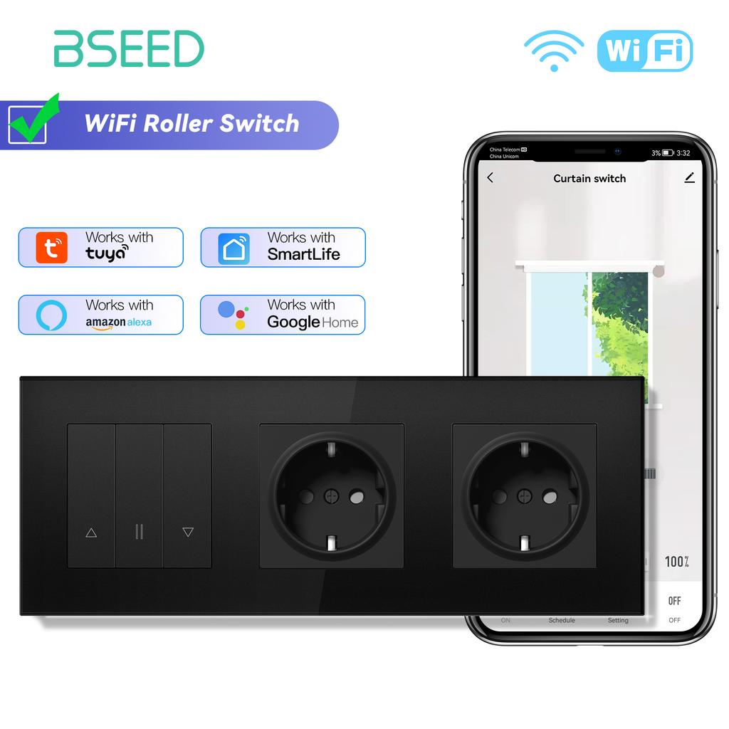 Comutatoare Smart BSEED Wifi pentru Jaluzele Luminoase Controller Jaluzele Suport Aplicație Smart Tuya Plus Prize Electrice Normale UE Panouri de Sticlă USBC