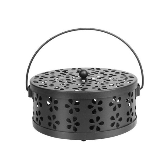Metal Repellent Incense Coil Holder with Lid Handle Heavy Duty Hollow Spiral