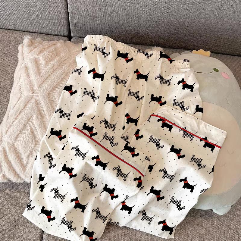 Cartoon Cute Puppy Print Women Pyjamas  Autumn Winter Casual Nightwear Fashion V-neck Lady Home Outfits Sets