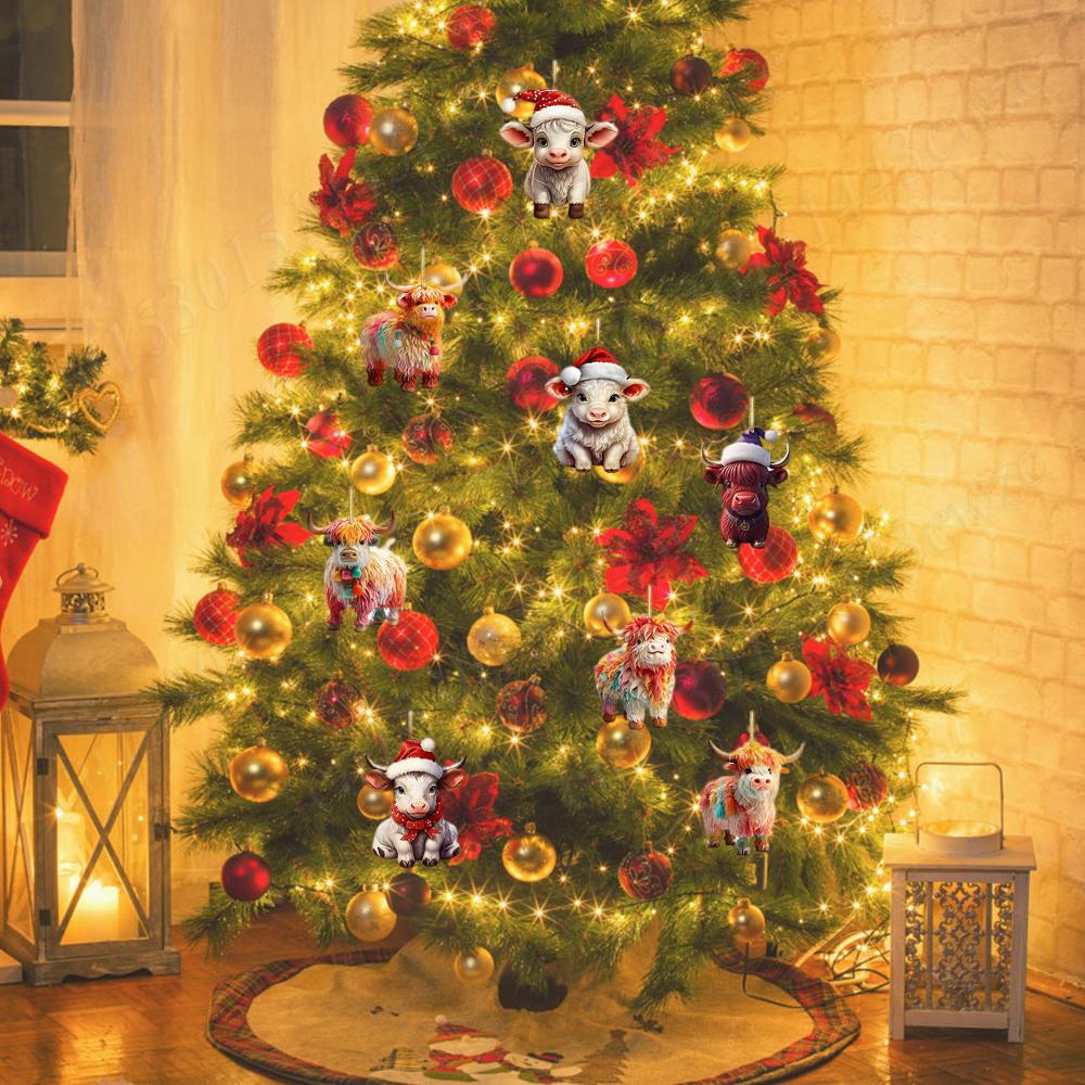 2026 Highland Cow Christmas Advent Calendar 24Pcs Xmas Cute Yak Countdown Calendar Hanging Pendants for Toddlers Christmas Gifts