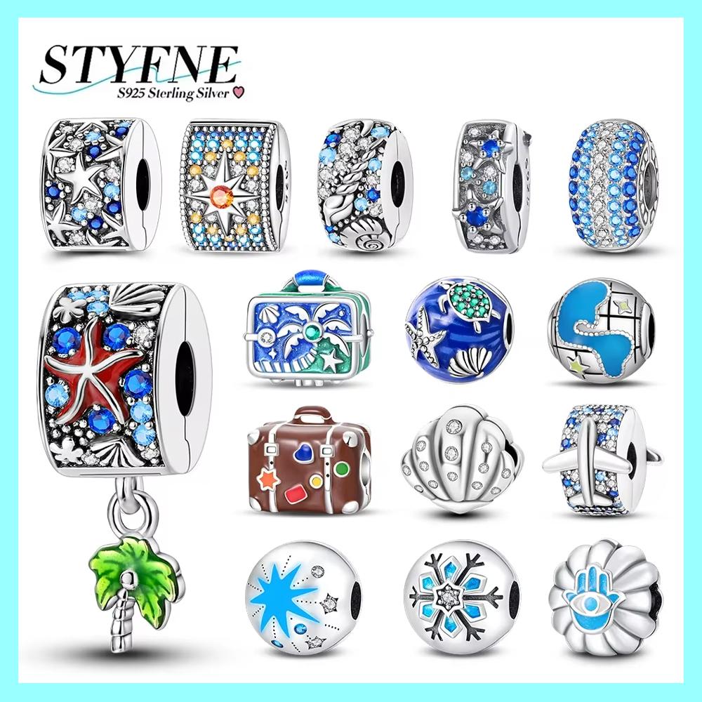 Exquisite Colorful Zircon Starfish Conch Coconut Tree Clip Charm Spacer Copper Charms Bead Fit Diy Fine Jewelry Gifts Making