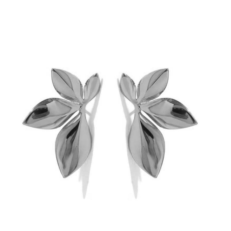 

Fashion Stainless Steel Leaves Flower Stud Earrings Bright Anti Allergy Waterproof Charm Texture Jewelry