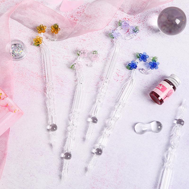 Magic Flower Glass Pen Starry Sky Dip Pen Set Student Gift Creative Crystal Fountain Pen Glass Dip Pen Writing Kit With Ink