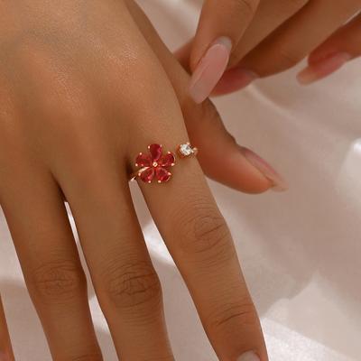 Women All Match Flower Zircon Open Ring