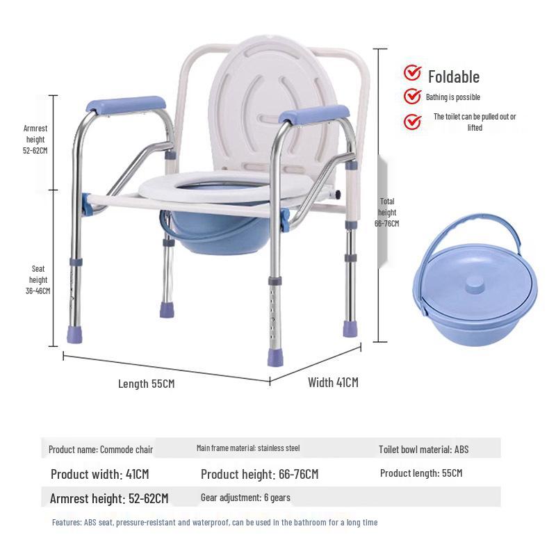 Portable Toilet Chair for Seniors and Disabled, Stainless Steel, Foldable Design