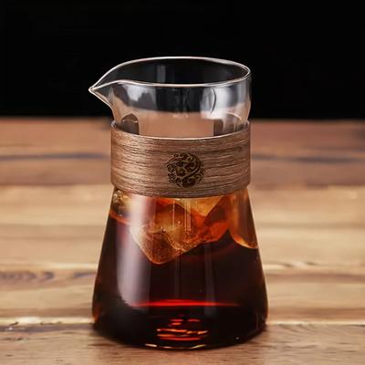 17oz/500ml Glass Coffee Pot Carafe with Wood Heat-Resistant Layer, High Borosilicate Espresso Shot Glass Mug , Coffee Accesories