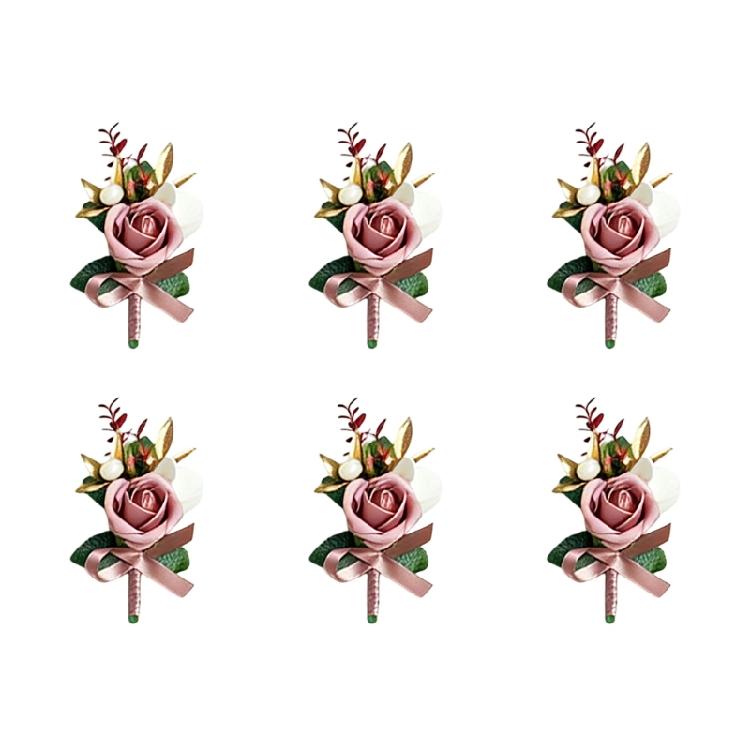 6Pcs Multipurpose Wedding Boutonniere Artificial Flower Wrist Corsage for Wedding Anniversary Party Table Centerpieces