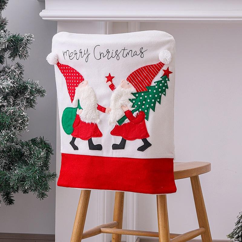 

Рождественский чехол на стул из красной и белой фланели, чехол на спинку стула, вышитый чехол на стул с изображением безликого старика, украшение на подушку для стула