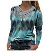 Women Tie-dye  Printed  Embroidery Collar Long Sleeve Pullover Blouse Tops
