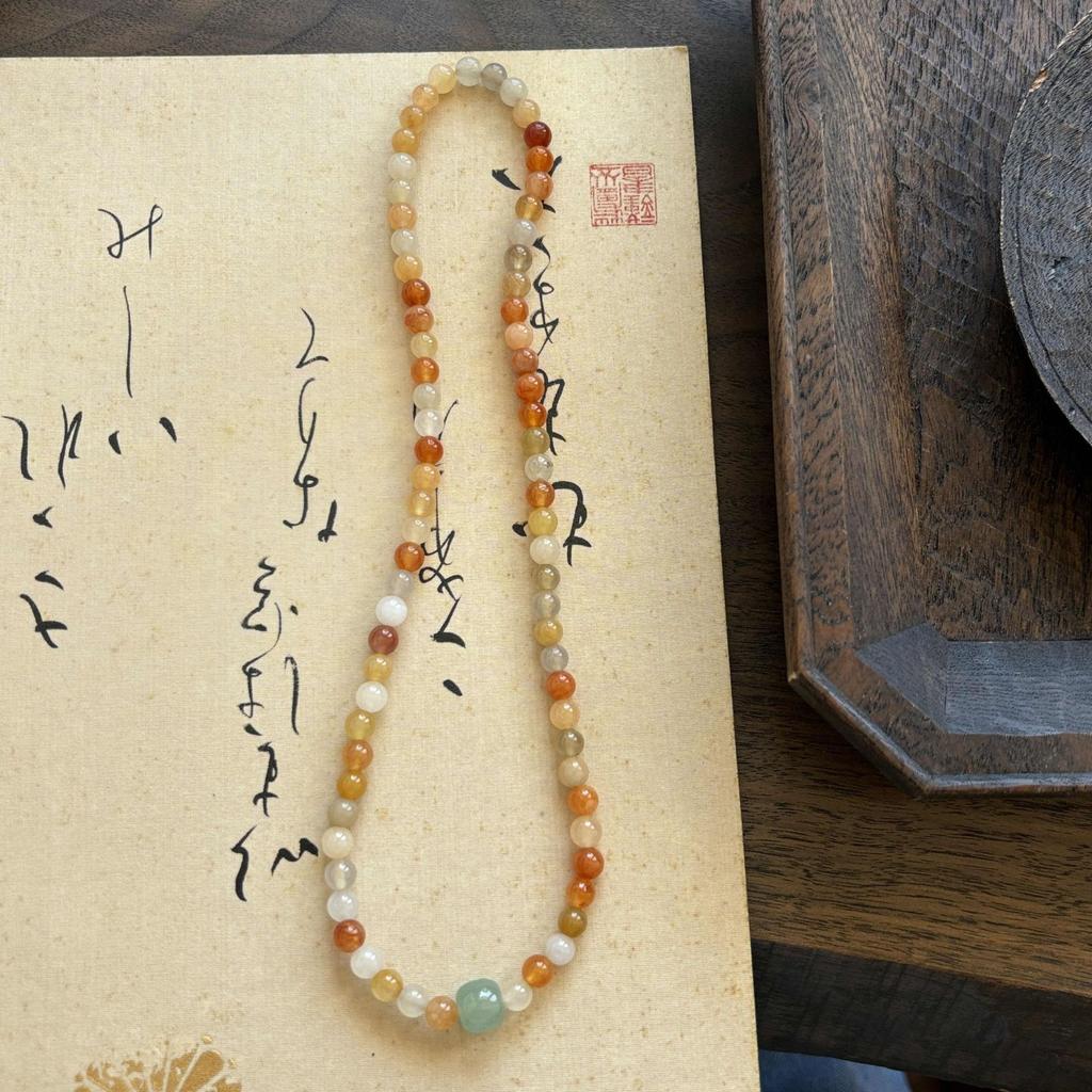 Handmade 6mm Golden Silk Jade Double Loop Bracelet, Retro New Chinese Ethnic Style Unisex Jewelry, Travel Souvenir