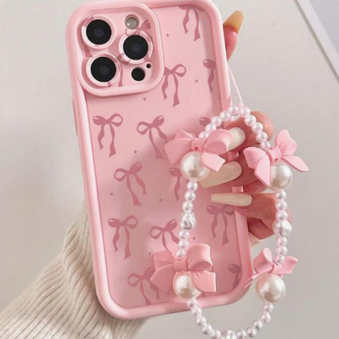Stylish Bow Chain Case for iPhone Models: 13 Pro, 15, 15 Pro Max, 16, 17