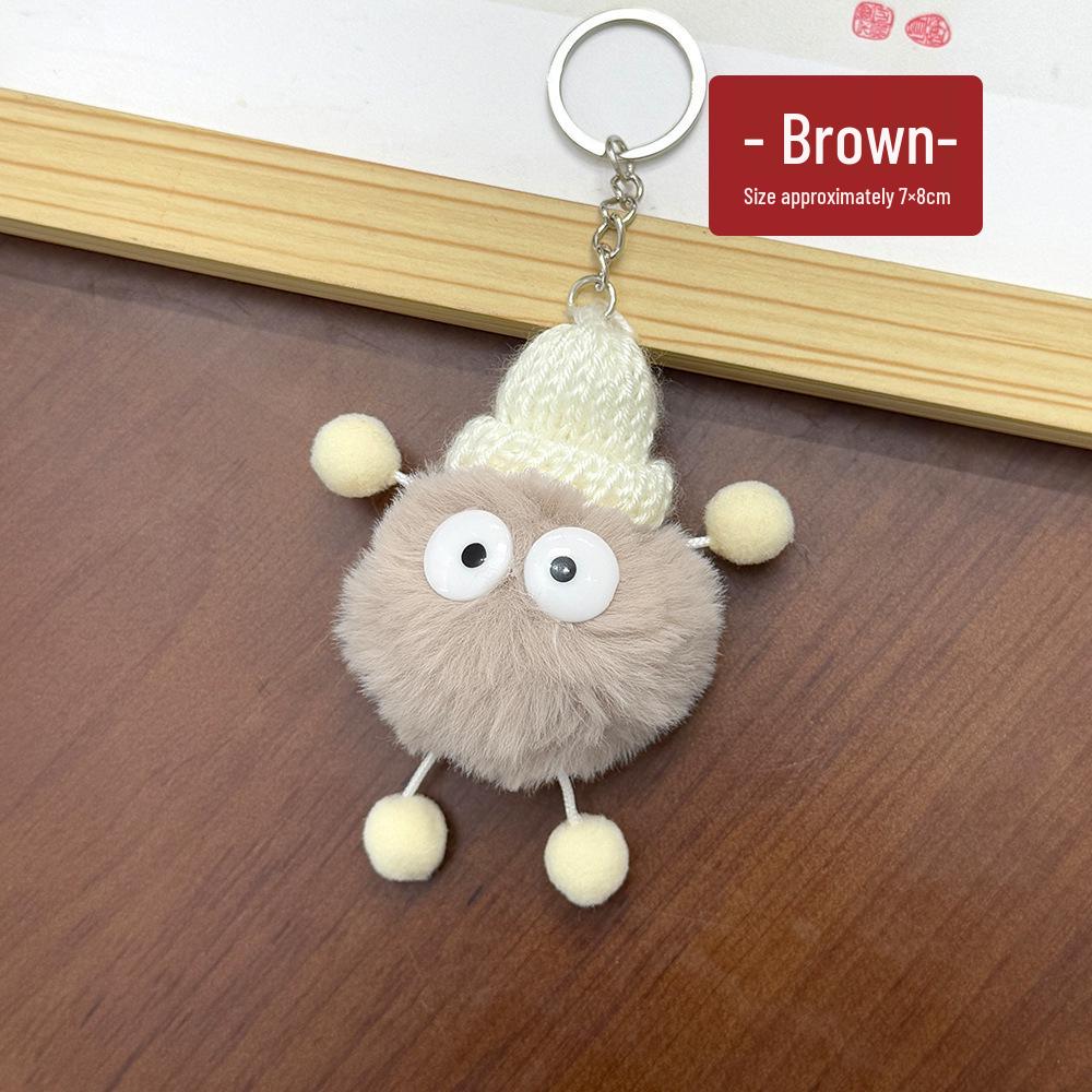 Adorable Big-Eyed Doll Keychain for Student Bags - Plush Gift коричневый